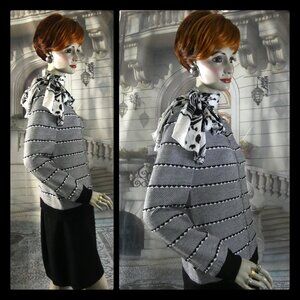 St. John Collection Suit Sz 12 Black White Jkt Raised Trm Ctr Zip SJ Santana Skt